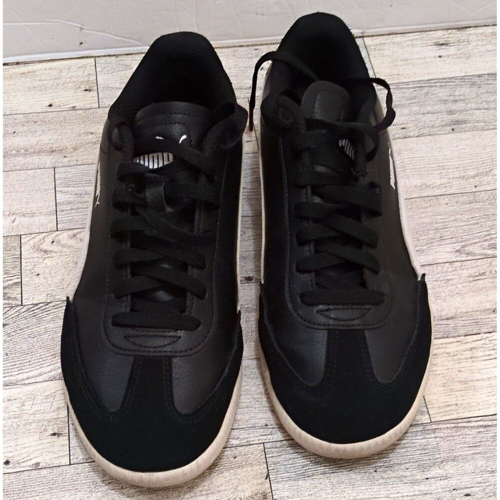 PUMA 9-T Men’s Low Top Lace-Up Sneakers Black/White Leather 398174-06